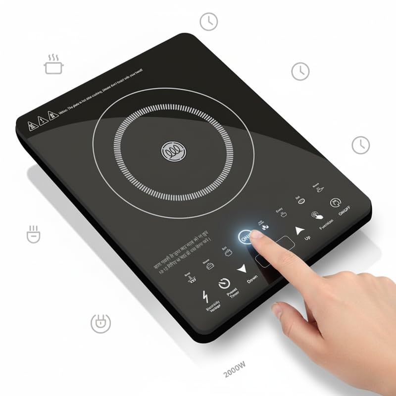Drumstone (15 Years Warranty) 2000W Portable Induction Cooktop – Fast Heating, Touch Control, Energy Efficient, Smart Temperature, Safety Lock, Compact Design