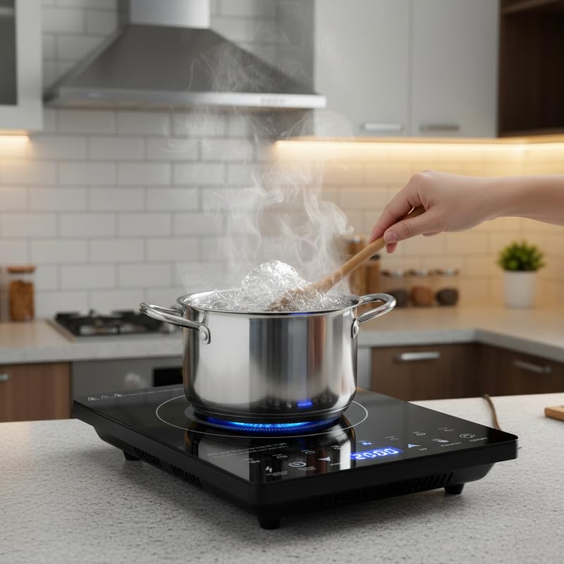 Drumstone (15 Years Warranty) 2000W Portable Induction Cooktop – Fast Heating, Touch Control, Energy Efficient, Smart Temperature, Safety Lock, Compact Design