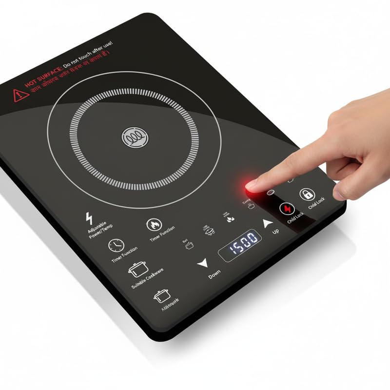 Drumstone (15 Years Warranty) 2000W Portable Induction Cooktop – Fast Heating, Touch Control, Energy Efficient, Smart Temperature, Safety Lock, Compact Design