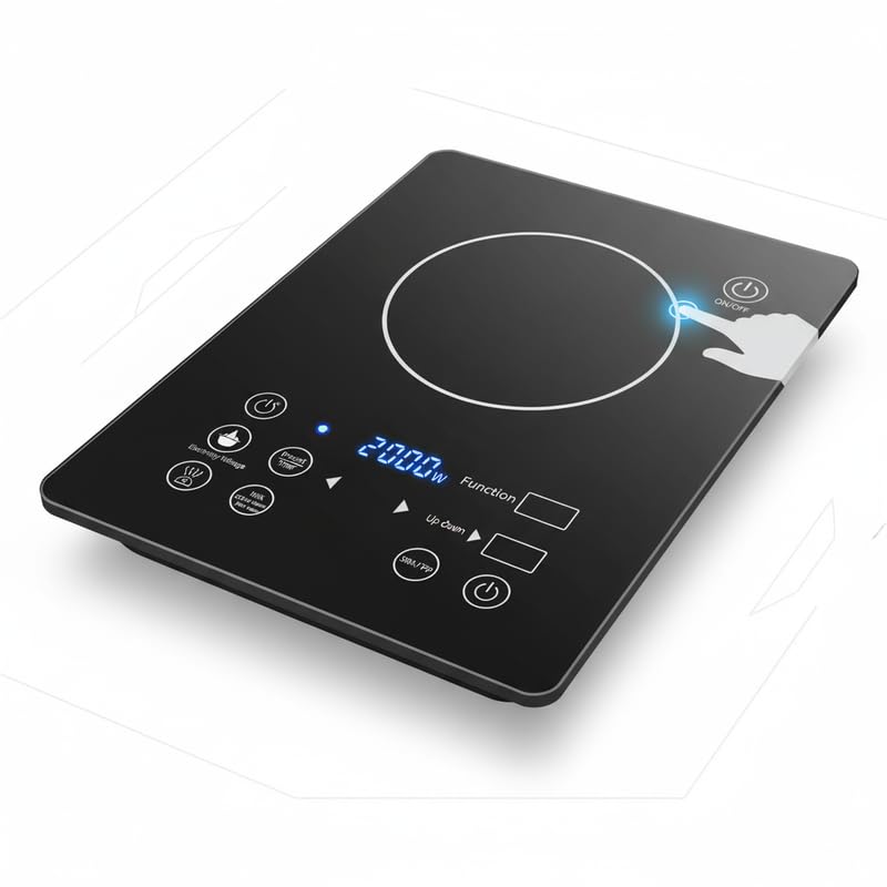 Drumstone (15 Years Warranty) 2000W Portable Induction Cooktop – Fast Heating, Touch Control, Energy Efficient, Smart Temperature, Safety Lock, Compact Design