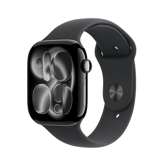 Apple Watch Series 11 GPS + Cellular 46mm Jet Black Aluminium Case with Black Sport Band - M/L